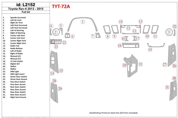 Toyota RAV-4 2013-2015 Ensemble complet de garnitures de tableau de bord intérieur BD - 1 Toyota RAV-4 2013-2015 Ensemble complet de garnitures de tableau de bord intérieur BD - 1