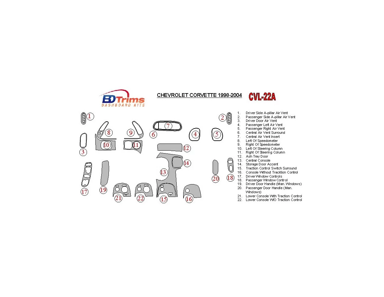 Chevrolet Corvette 1998-2004 Volledige set interieur BD Dash Trim Kit - 1