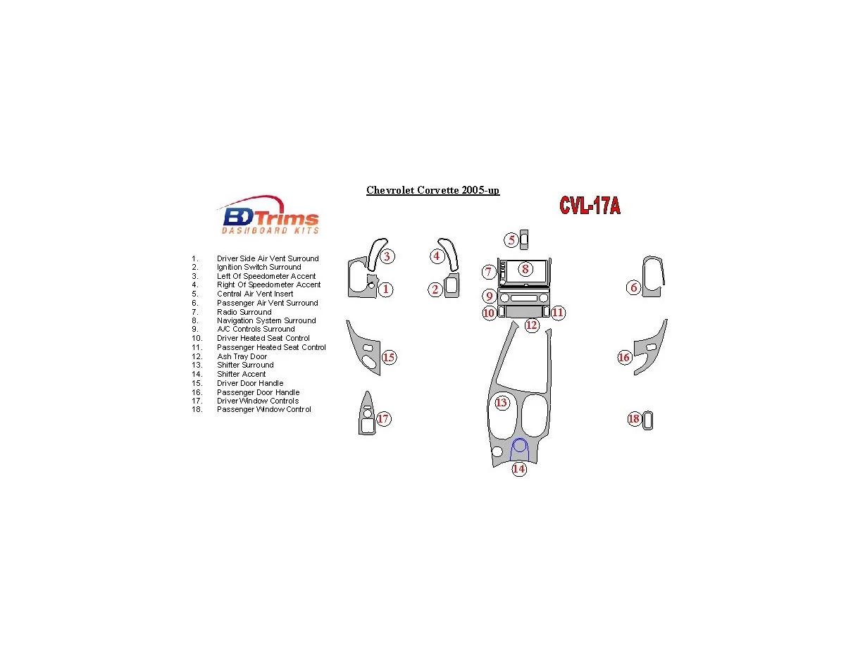 Chevrolet Corvette 2005-UP Volledige set interieur BD Dash Trim Kit - 1