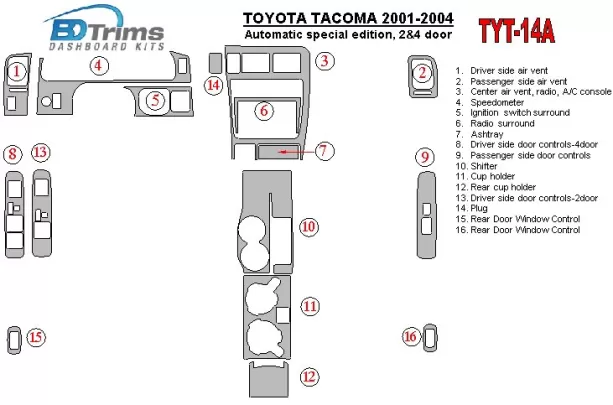 Toyota Tacoma 2000-2004 Édition spéciale Boîte Automatique, 2&4 Portes Intérieur BD Décoration Tableau de Bord - 1