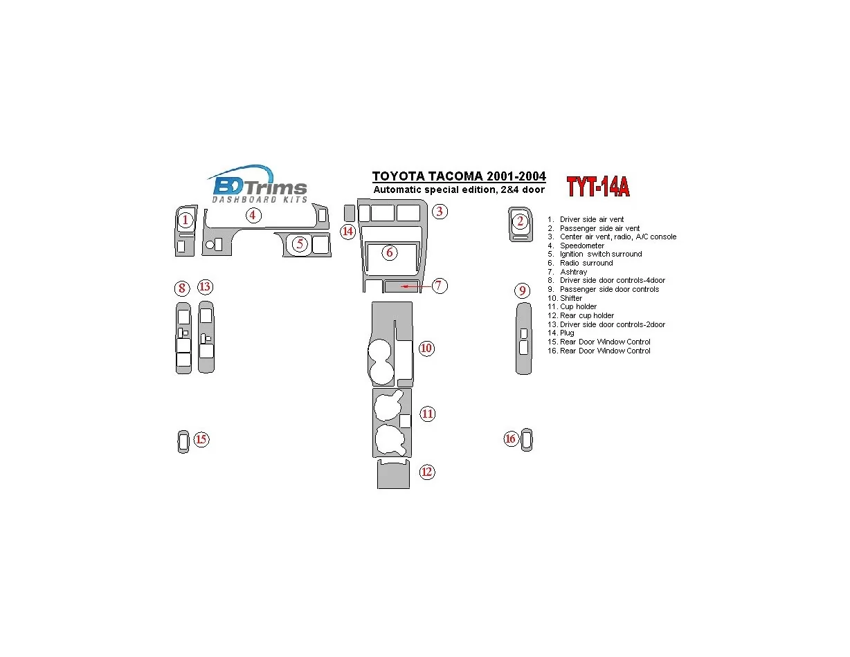Toyota Tacoma 2000-2004 Édition spéciale Boîte Automatique, 2&4 Portes Intérieur BD Décoration Tableau de Bord - 1