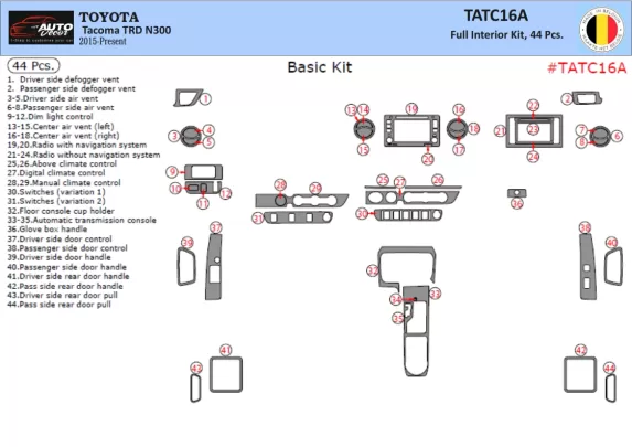 Toyota Tacoma 2016-2020 Kit de garniture de tableau de bord intérieur 3D Dash Trim Dekor 44-Parts - 1