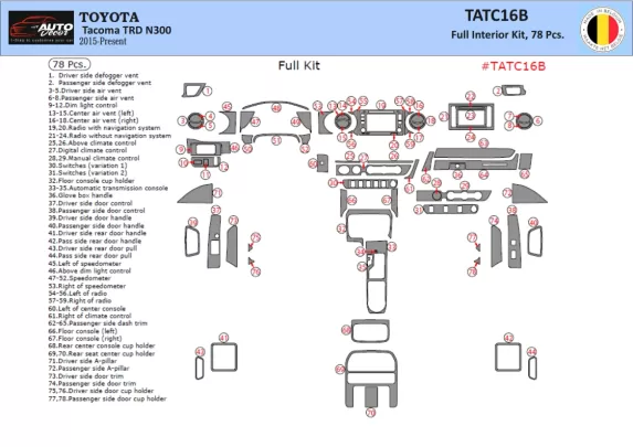 Toyota Tacoma 2016-2020 Inleg dashboard Interieurset aansluitend en pasgemaakt op he 78 -Teile - 1