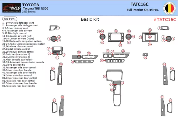 Toyota Tacoma DoubleCab 2016-2020 Kit de garniture de tableau de bord intérieur 3D Dash Trim Dekor 44-Parts - 1
