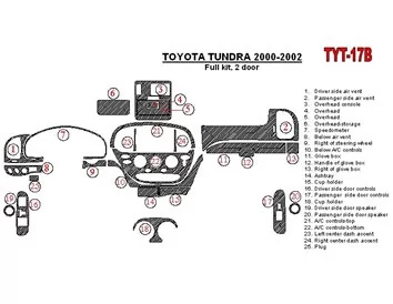 Toyota Tundra 2000-2002 2 Doors, Full Set, 25 Parts set Interior BD Dash Trim Kit - 1