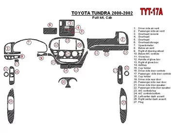 Toyota Tundra 2000-2002 4 deuren, volledige set, 27 delen set BD interieur dashboard trim kit - 1