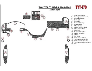 Toyota Tundra 2000-2002 4 Doors, OEM Compliance, 20 Parts set Interior BD Dash Trim Kit - 1