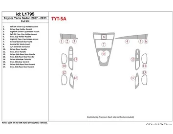 Toyota Yaris 2007-UP Kit de garniture de tableau de bord intérieur BD complet - 1