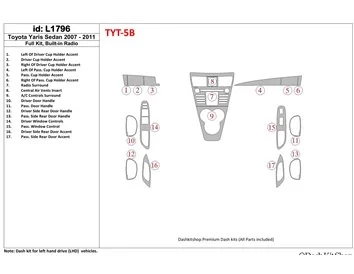 Toyota Yaris 2007-UP Ensemble complet avec kit de garniture de tableau de bord intérieur radio intégré BD - 1