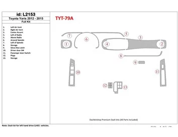 Toyota Yaris 2012-UP Kit de garniture de tableau de bord intérieur BD complet - 1