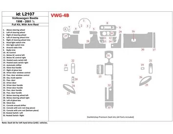 Volkswagen Beetle 1998-2001 Ensemble complet, avec accoudoir, ensemble de 33 pièces Intérieur BD Dash Trim Kit - 1