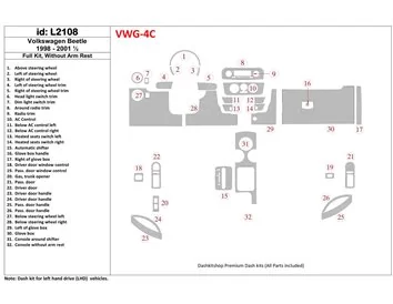 Volkswagen Beetle 1998-2001 Ensemble complet, sans accoudoir, ensemble de 32 pièces, kit de garniture de tableau de bord intérie