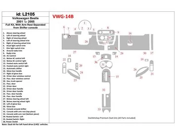 Volkswagen Beetle 2001-2005 Ensemble complet pour cabriolet et coupé avec accoudoir intérieur BD Dash Trim Kit - 1