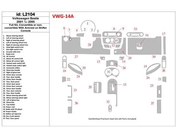 Volkswagen Beetle 2001-2005 Ensemble complet de garnitures de tableau de bord intérieur BD - 1