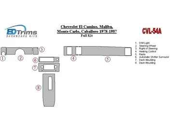 Chevrolet El Camino, Malibu, Monte Carlo, Caballero 1978-1987 Ensemble complet Intérieur BD Dash Trim Kit - 1