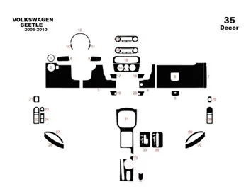 Volkswagen Beetle 2006-2010 Kit de garniture de tableau de bord intérieur 3D Dash Trim Dekor 35-Parts - 1