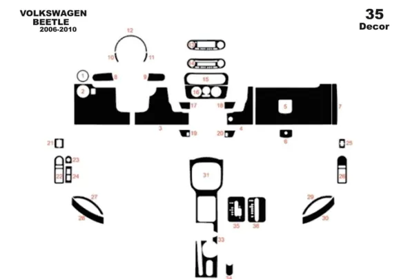 Volkswagen Beetle 2006-2010 Kit de garniture de tableau de bord intérieur 3D Dash Trim Dekor 35-Parts - 1