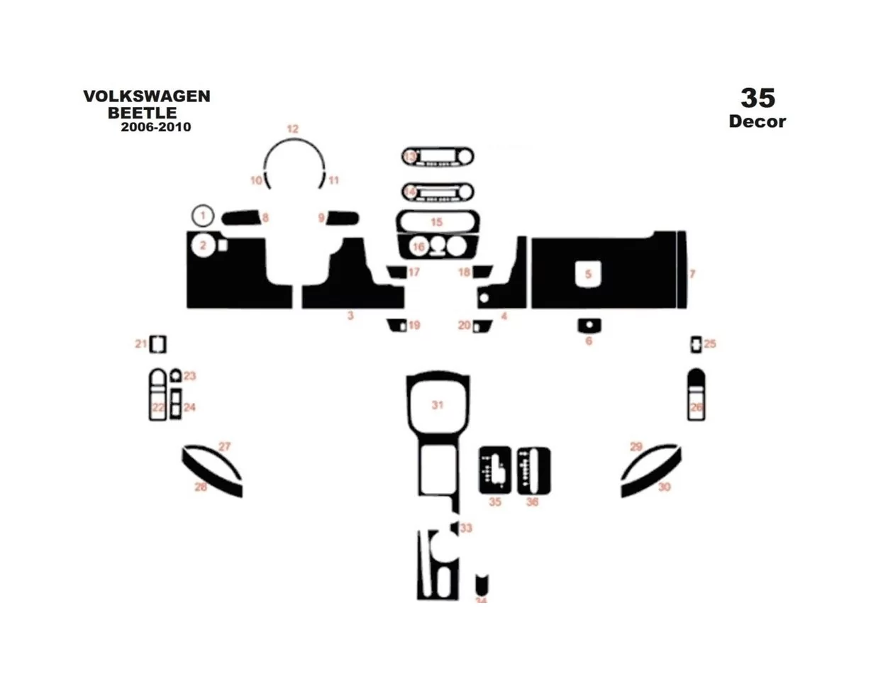 Volkswagen Beetle 2006-2010 Kit de garniture de tableau de bord intérieur 3D Dash Trim Dekor 35-Parts - 1