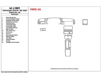 Volkswagen Cabrio 1994-2002 Boîte de vitesses automatique, kit de 18 pièces intérieures BD Dash Trim Kit - 1