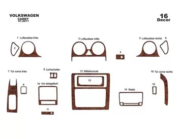 Volkswagen Caddy 09.2010 3D Interior Dashboard Trim Kit Dash Trim Dekor 16-Parts - 1 - Interior Dash Trim Kit