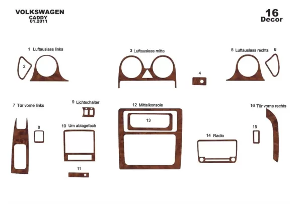 Volkswagen Caddy 09.2010 3D Interior Dashboard Trim Kit Dash Trim Dekor 16-Parts - 1 - Interior Dash Trim Kit Volkswagen Caddy 09.2010 3D Interior Dashboard Trim Kit Dash Trim Dekor 16-Parts - 1 - Interior Dash Trim Kit
