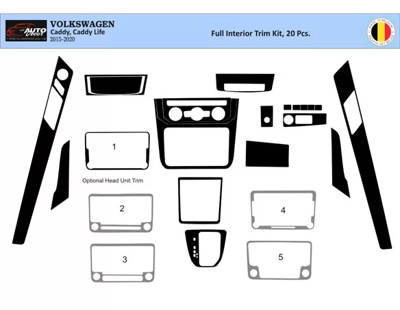 Volkswagen Caddy 09.2015 3D Interior Custom Dash Trim Kit 20-Parts