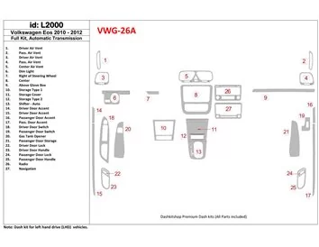 Volkswagen EOS 2013-UP Ensemble complet, kit de garniture de tableau de bord intérieur BD pour boîte de vitesses automatique - 1