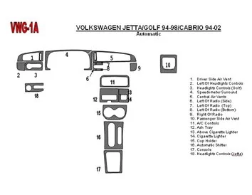 Volkswagen Golf 1994-1998 Boîte de vitesses automatique, kit de garnitures de tableau de bord intérieur BD 18 pièces - 1