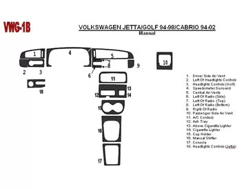 Volkswagen Golf 1994-1998 Boîte de vitesses manuelle, kit de garniture de tableau de bord intérieur BD 18 pièces - 1