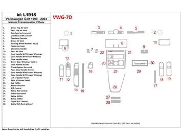 Volkswagen Golf 1999-2004 2 portes, avec glowe-box, 26 pièces ensemble intérieur BD Dash Trim Kit - 1