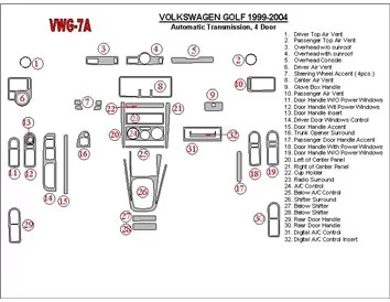 Kit Décoration Tableau de Bord Intérieur BD Volkswagen Golf 1999-2004 4 Portes, Boîte Automatique