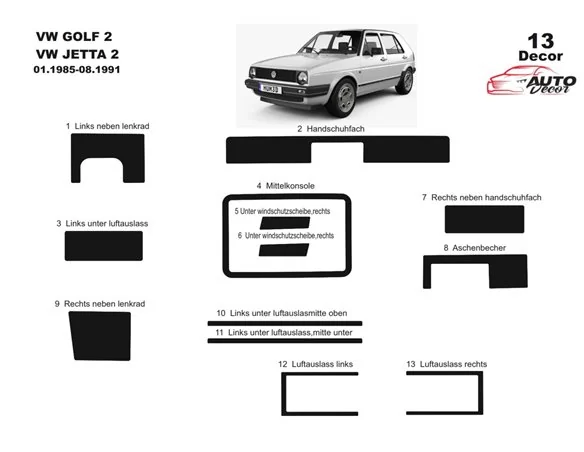 Volkswagen Golf II Jetta II 01.85-07.91 Inleg dashboard Interieurset aansluitend en pasgemaakt op he 13 -Teile