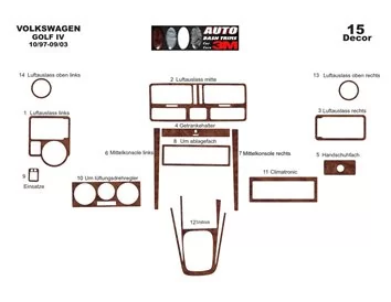 Volkswagen Golf IV 10.97-09.03 Kit de garniture de tableau de bord intérieur 3D Dash Trim Dekor 15-Parts