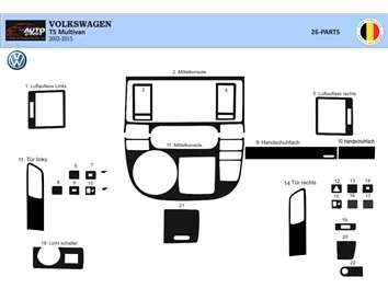 Volkswagen Multivan 2003-2010 3D Interior Custom Dash Trim Kit 26-Parts