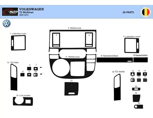 Volkswagen Multivan 2003-2010 3D Interior Custom Dash Trim Kit 26-Parts