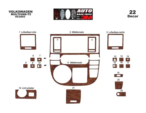Volkswagen Multivan T5 08.03-08.09 3D Interior Custom Dash Trim Kit 22-Parts
