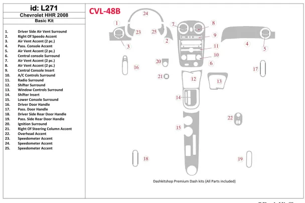 Chevrolet HHR 2008-2008 Kit de garniture de tableau de bord intérieur BD de base - 1 Chevrolet HHR 2008-2008 Kit de garniture de tableau de bord intérieur BD de base - 1