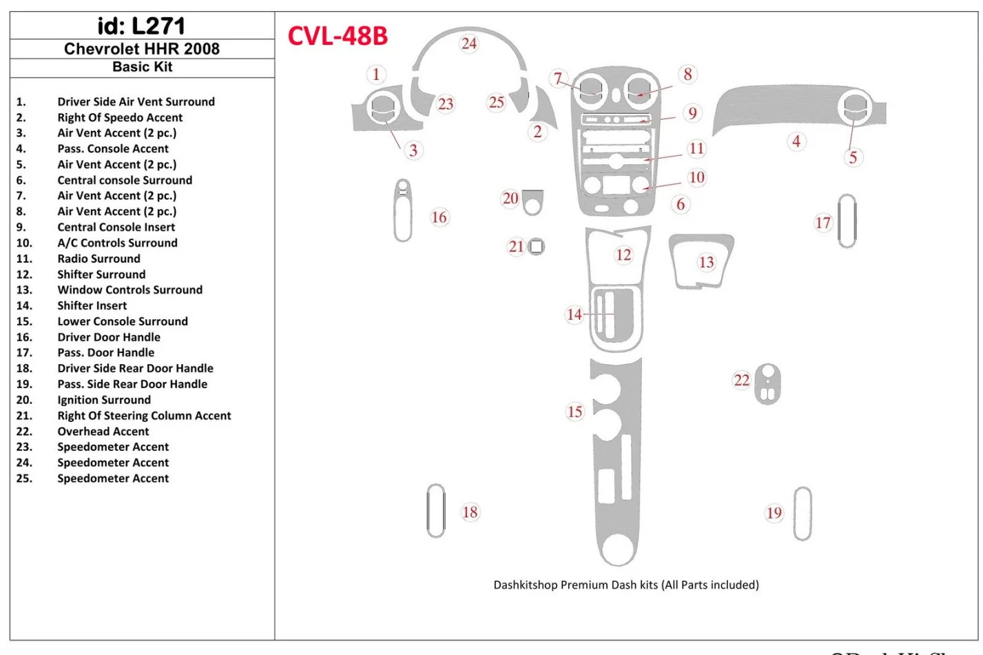 Chevrolet HHR 2008-2008 Basic Set Interieur BD Dash Trim Kit - 1