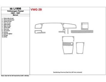 Volkswagen Passat 1995-1997 Boîte de vitesses manuelle, kit de 11 pièces intérieures BD Dash Trim Kit - 1