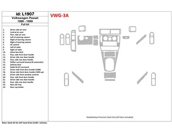 Volkswagen Passat 1998-1999 Ensemble complet, ensemble de 24 pièces Kit de garniture de tableau de bord intérieur BD - 1
