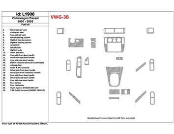 Volkswagen Passat 2000-2005 Ensemble complet, ensemble de 24 pièces Kit de garniture de tableau de bord intérieur BD - 1