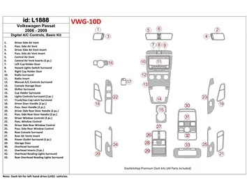 Volkswagen Passat 2006-2009 Automatique AC, Kit de garniture de tableau de bord intérieur BD de base - 1