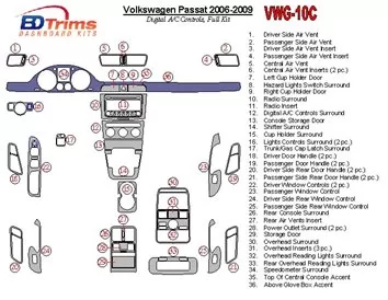Volkswagen Passat 2006-2009 Volledige set, automatische AC-bediening Interieur BD Dash Trim Kit