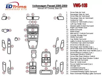 Volkswagen Passat 2006-2009 Handgeschakelde Versnellingsbak AC Bediening, Basic Set Interieur BD Dash Trim Kit