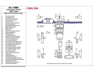 Volkswagen Passat 2006-2009 Boîte de vitesses manuelle Commandes AC, ensemble complet intérieur BD Dash Trim Kit - 1