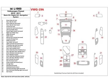 Kit de base Volkswagen Passat 2010-UP, climatisation automatique, système de navigation Kit de garnitures de tableau de bord BD 