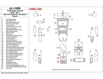 Volkswagen Passat 2010-UP Basic Set, Automatische A/C, Navigatiesysteem Interieur BD Dash Trim Kit - 1