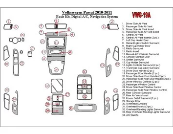 Volkswagen Passat 2010-UP Basic Set, Automatische A/C, Navigatiesysteem Interieur BD Dash Trim Kit