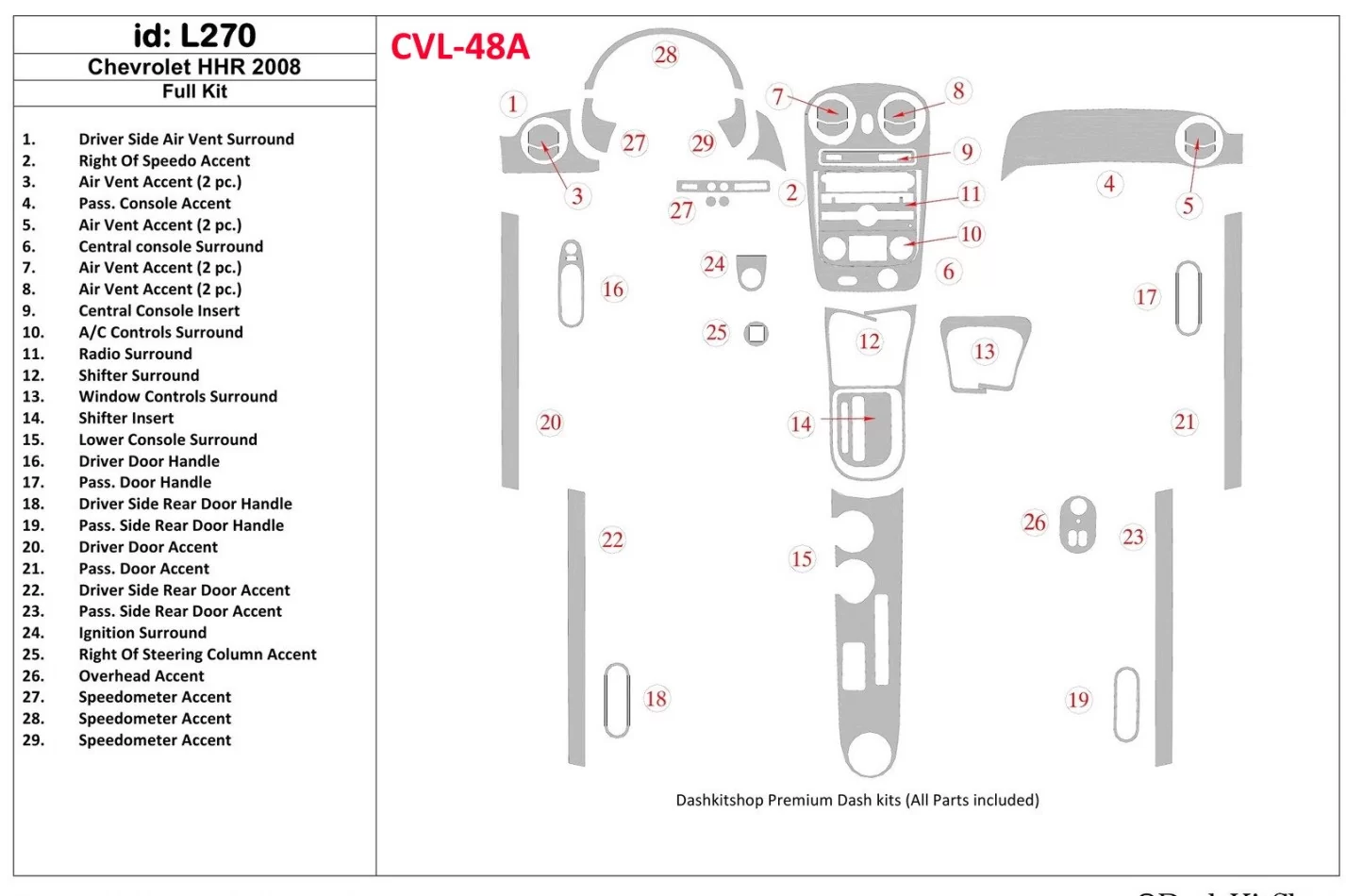 Chevrolet HHR 2008-2008 Volledige set interieur BD dashboardafwerkingsset - 1