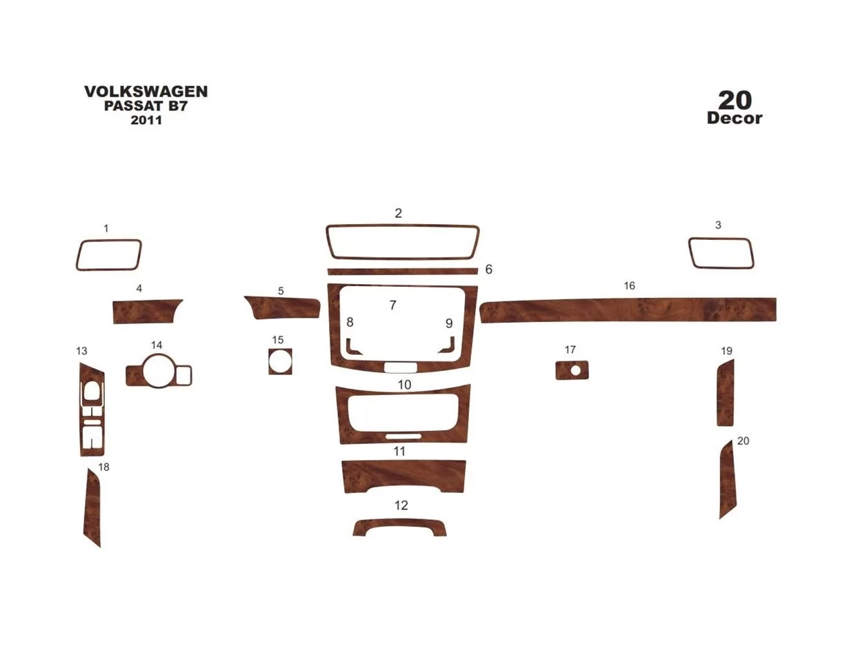 Volkswagen Passat B7 01.2010 Kit de garniture de tableau de bord intérieur 3D Dash Trim Dekor 17-Parts - 1